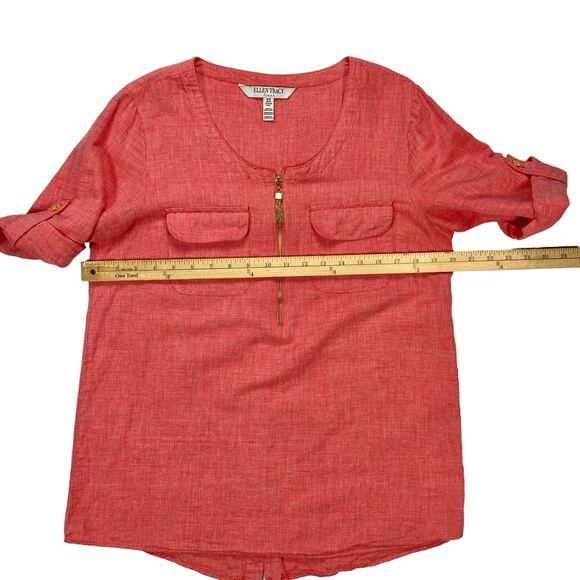 ELLEN Tracy Linen Tops Womens M Coral Summer Comfortable Beachy Casual Blouse - Picture 13 of 16